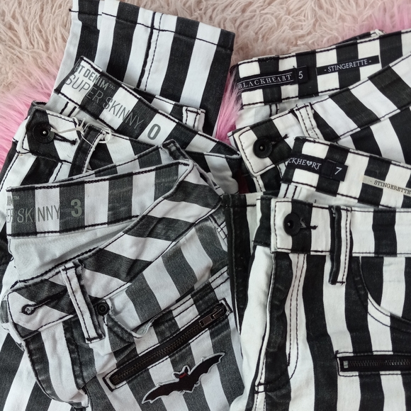 Y2k hot topic blackheart Beetlejuice striped hi-waist skinny jeans w zippers! - Picture 5 of 9
